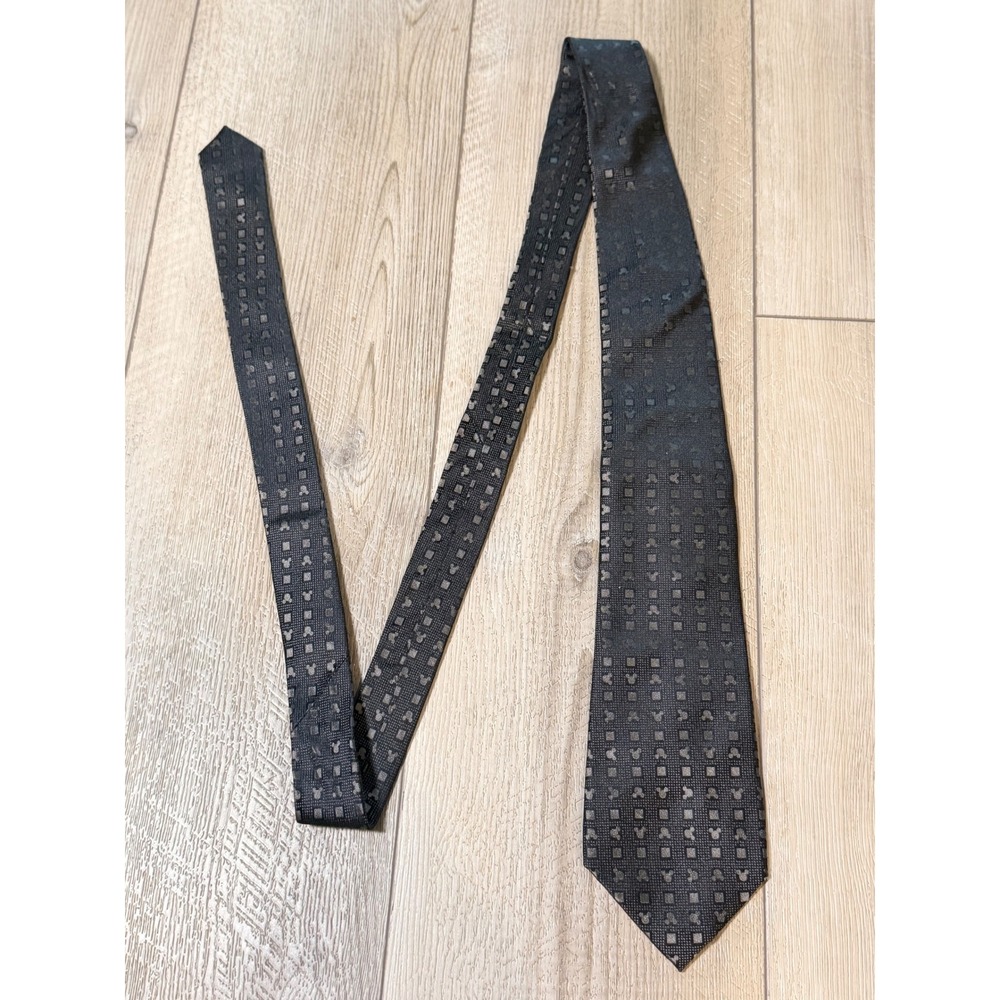 Disney Parks Mickey Mouse Silk Tie Black Charcoal Grey Geometric Pattern‎ Mens